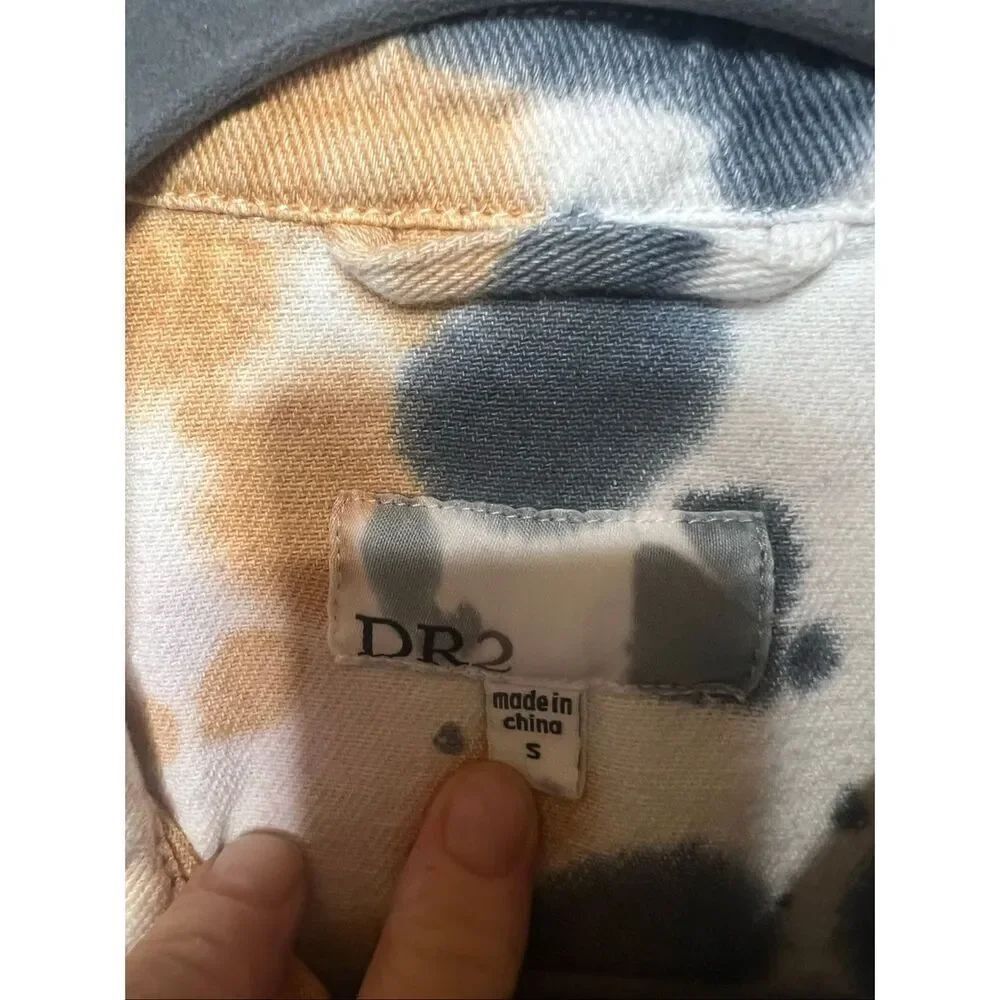 DR2 Orange Gray White Tie Dye Crop Jean Jacket Sz Small - Picture 3 of 8